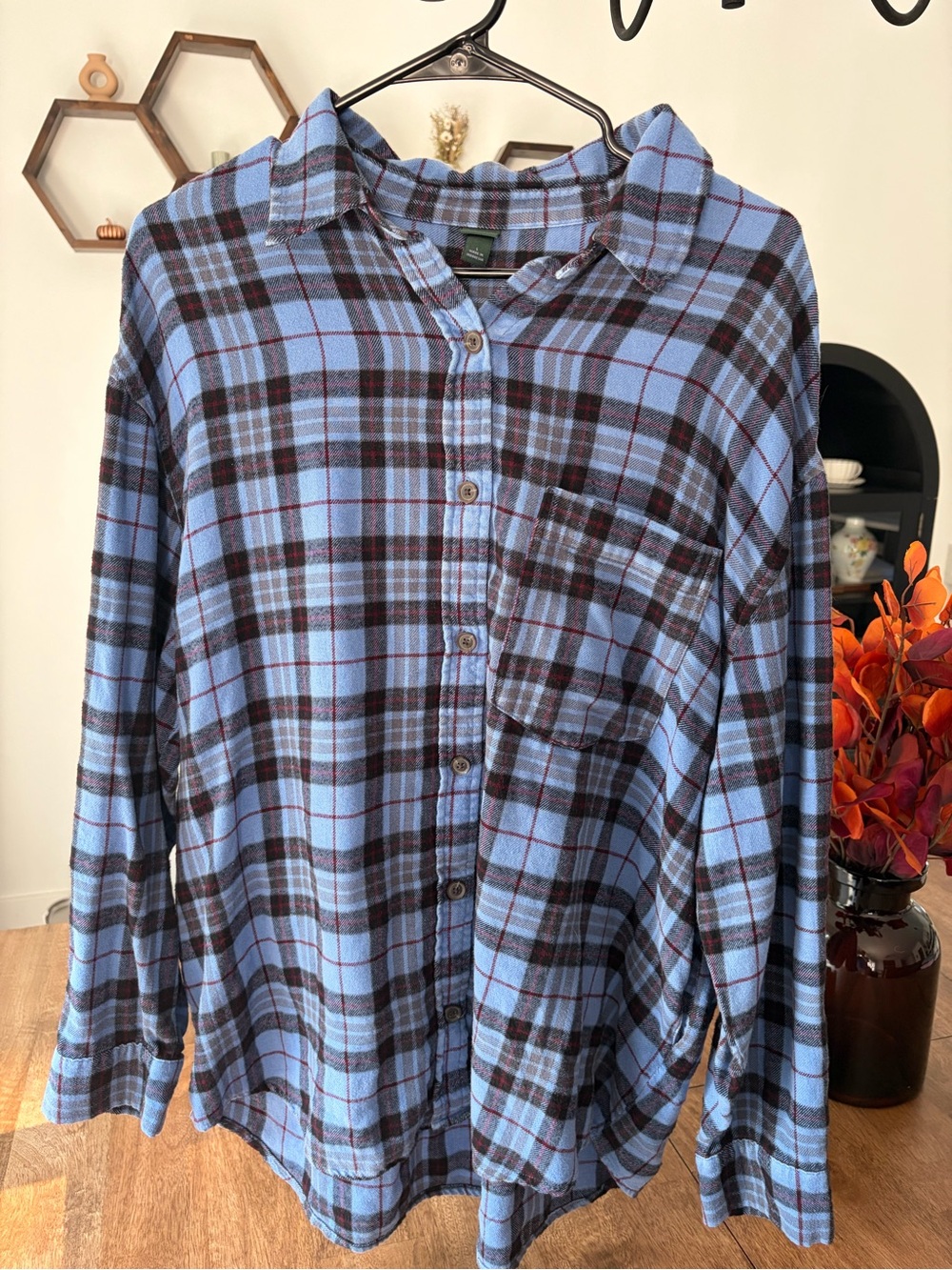 Wild Fable Womens Blue and Black Plaid Button-Down Shirt